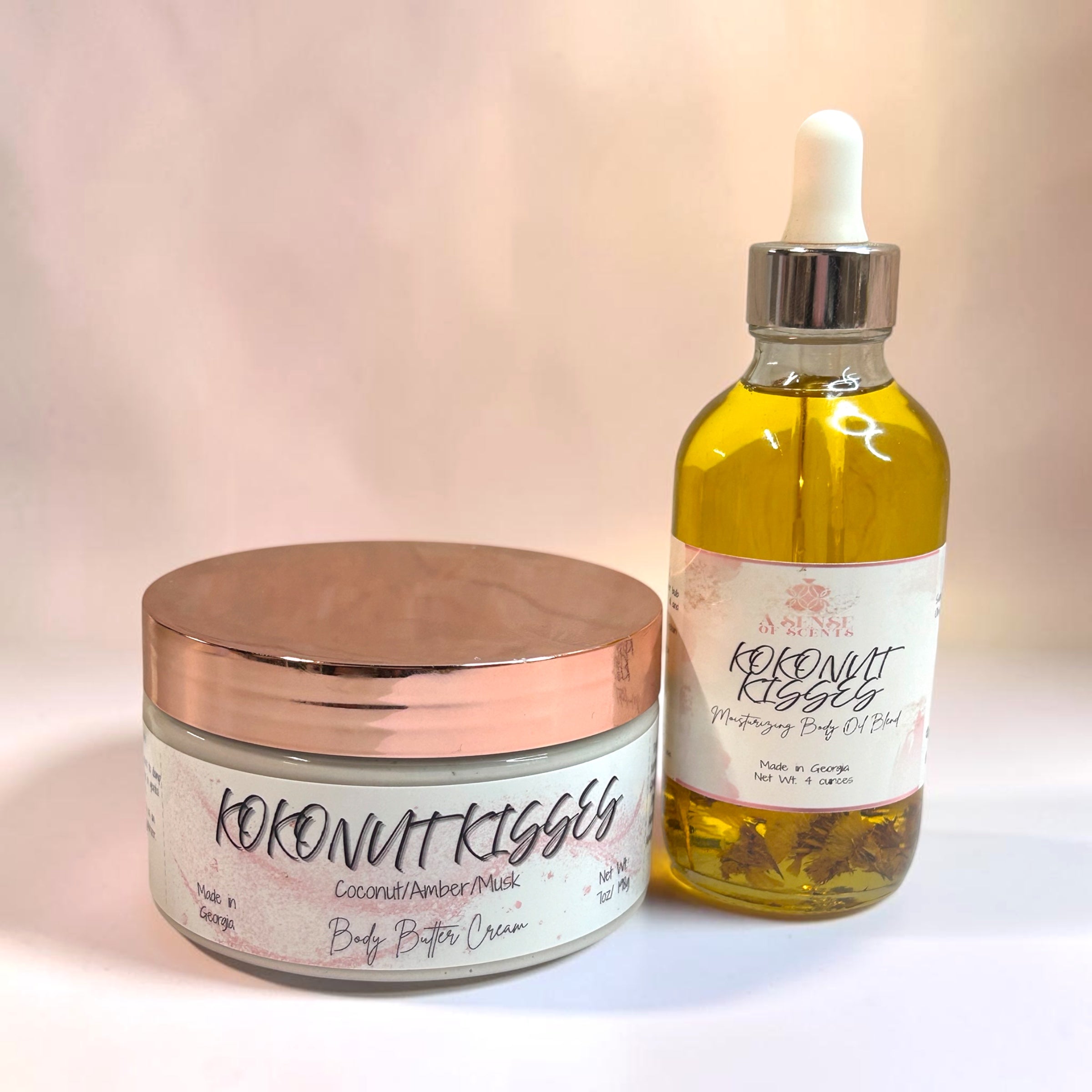 Two skincare products, a jar and a bottle, with visible branding on a light background.
